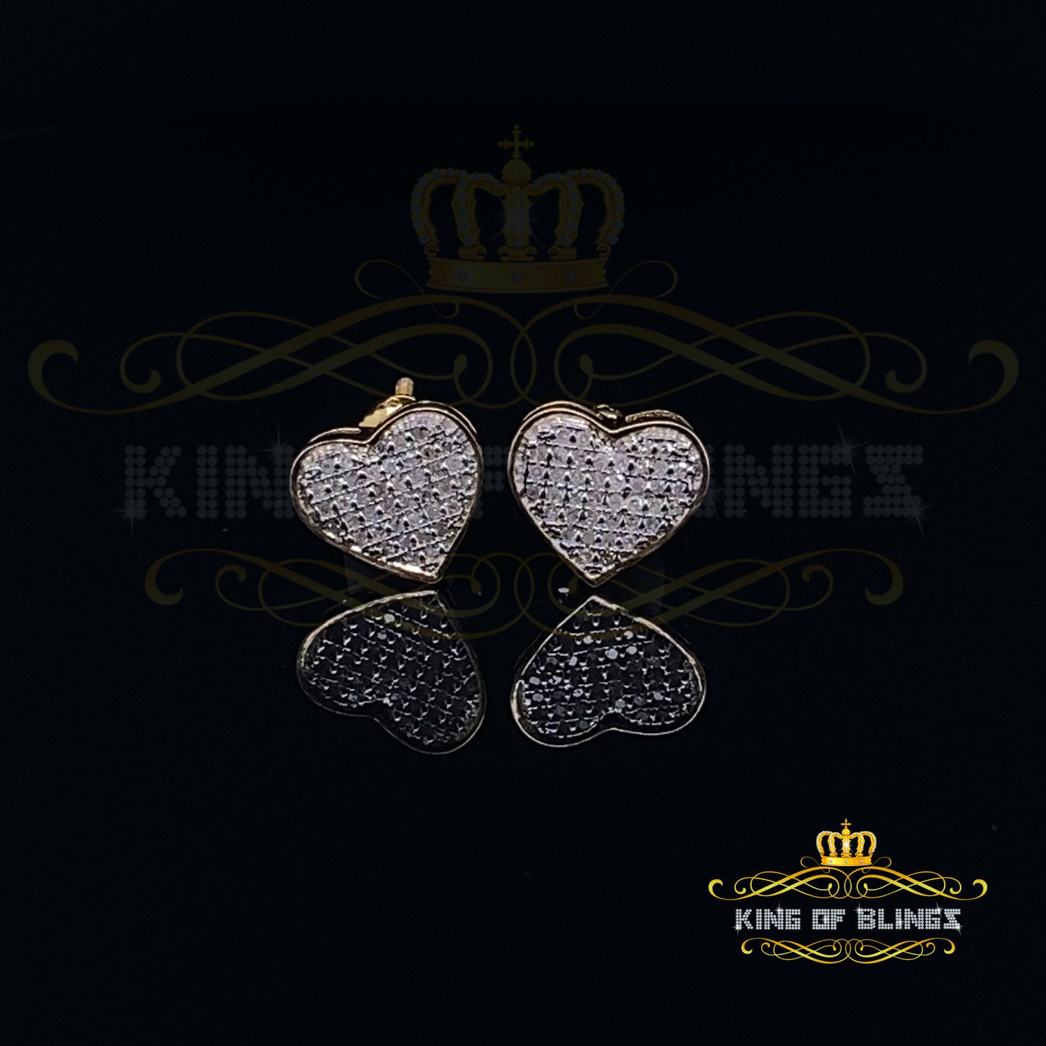 King of Blings-Aretes Para Hombre Heart 925 Yellow Silver 0.25ct Diamond Women's /Men's Earring KING OF BLINGS