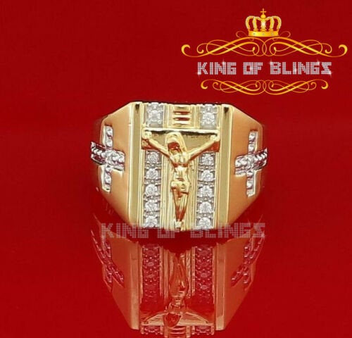 King Of Bling's Jesus Design Yellow Cubic Zirconia 0.45ct Men's Adjustable Ring From SZ 9 to 11 KING OF BLINGS