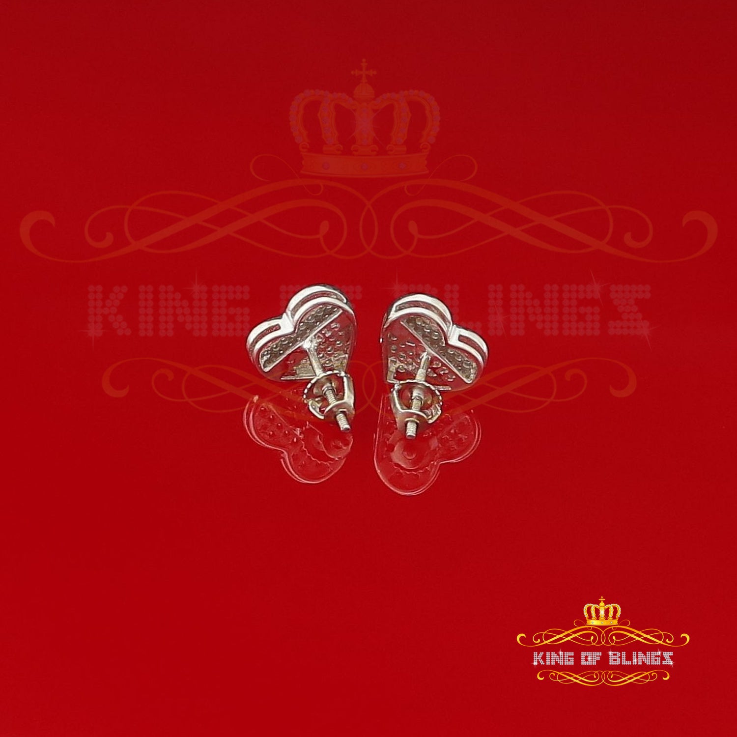 King Of Bling's Aretes Para Hombre Heart 925 White Silver 0.25ct Diamond Women's /Men's Earrings KING OF BLINGS