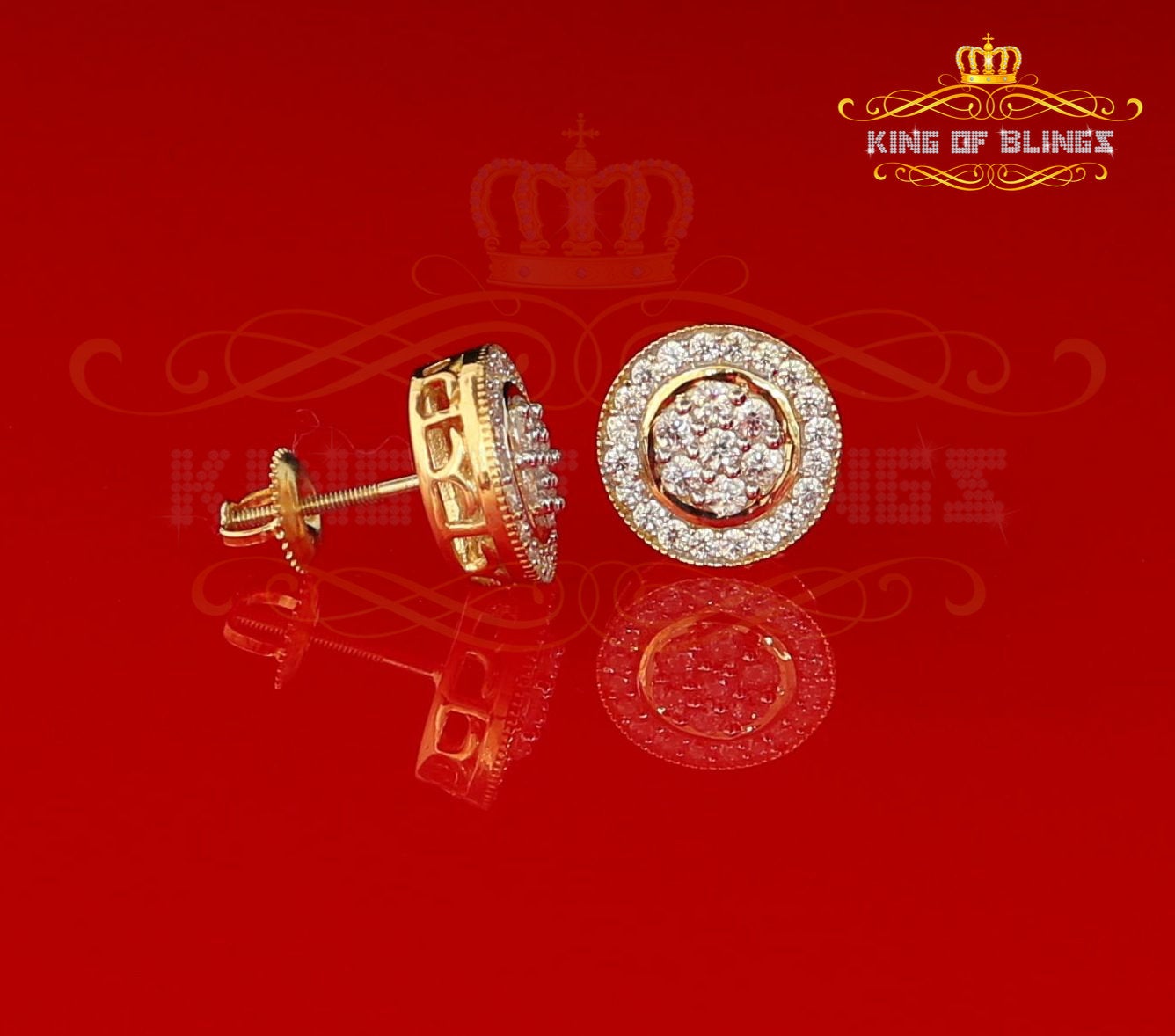 King of Bling's Aretes Para Hombre 925 Yellow Silver 1.78ct Cubic Zirconia Round Women's Earring KING OF BLINGS