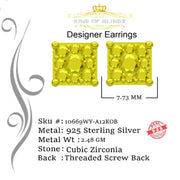 King of Blings-White Silver 1.68ct Cubic Zirconia Yellow Stone Womens/Men's Square Earrings KING OF BLINGS