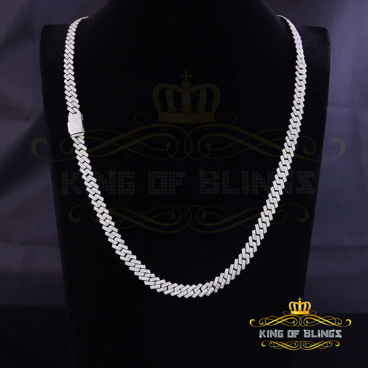 White Cuban Moissanite Necklace Wdth 8mm Length sz 20inch Sterling Silver