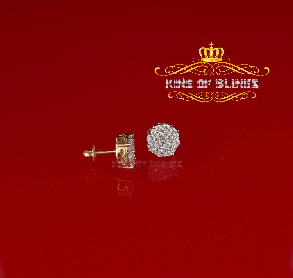 King of Bling's Aretes Para Hombre 925 Yellow Silver 2.96ctCubic Zirconia Round Women's Earrings KING OF BLINGS