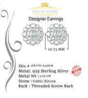 King of Blings White Silver 1.06ct Cubic Zirconia Round Floral Earrings Womens/Mens KING OF BLINGS