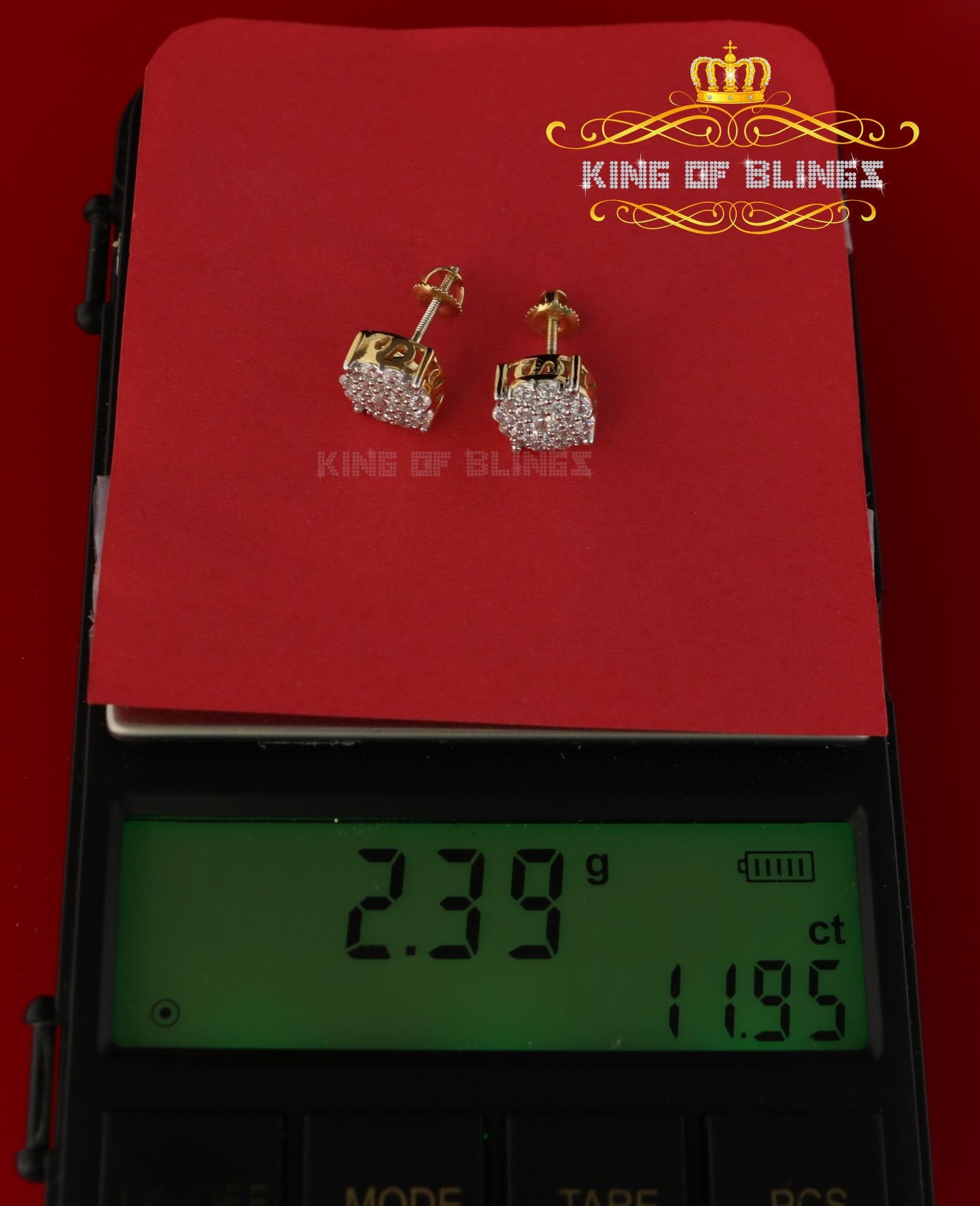 King of Bling's Aretes Para Hombre 925 Yellow Silver 1.22ct Cubic Zirconia Round Women's Earring KING OF BLINGS