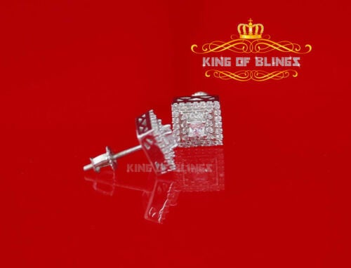 King of Blings- Hip Hop 925 White Silver 1.12ct Cubic Zirconia Women's & Men's Square Earrings KING OF BLINGS