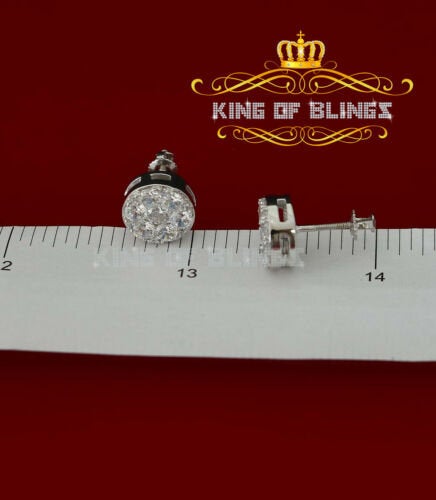 King of Blings- 3.02ct Cubic Zirconia 925 White Sterling Silver Hip Hop Round Earring for Ladies KING OF BLINGS
