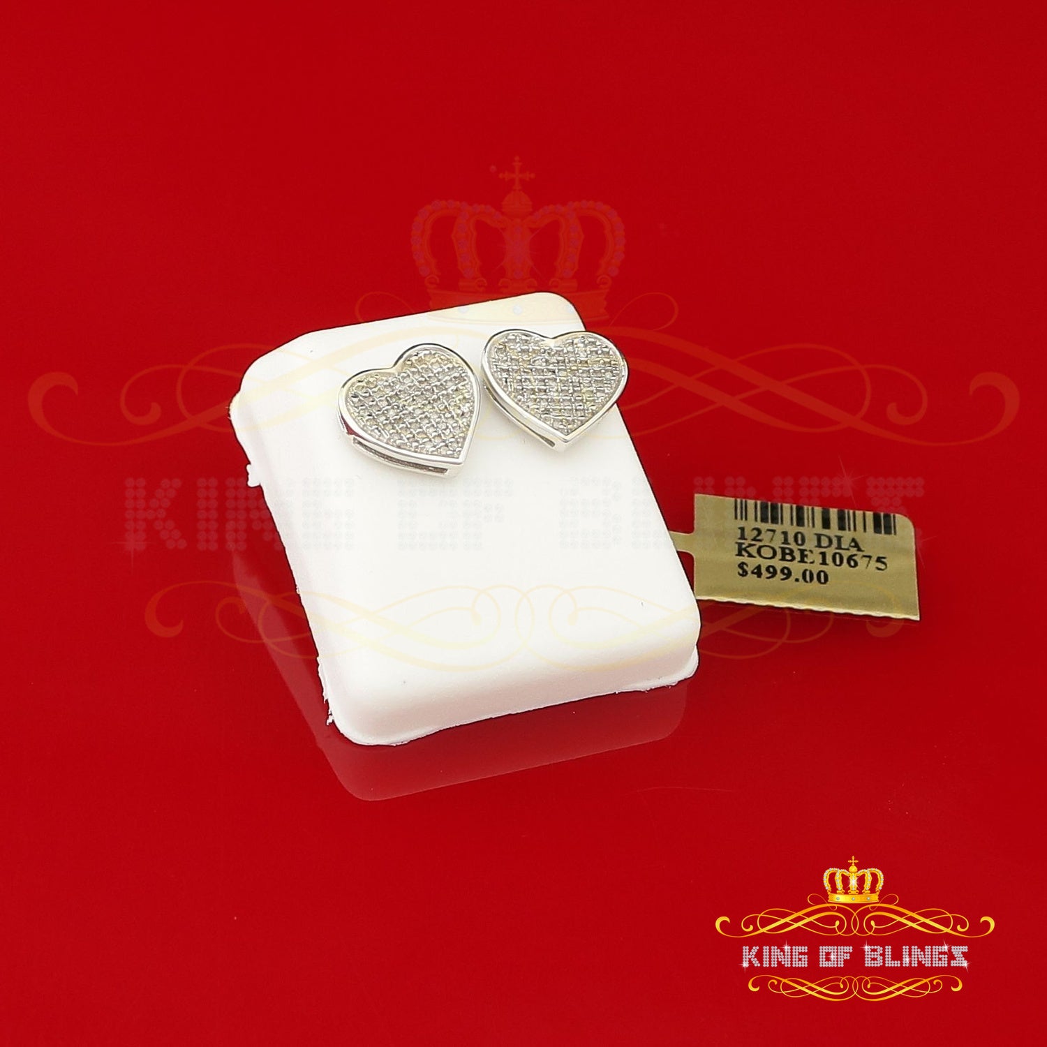 King Of Bling's Aretes Para Hombre 925 White Silver 0.50ct Diamond Women's /Men's Heart Earring KING OF BLINGS