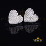 King of Blings- 925 Sterling White Silver 0.84ct Cubic Zirconia Women's & Men's Heart Earrings KING OF BLINGS