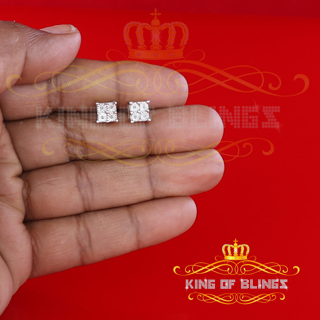 King of Blings-0.03ct Diamond Stud Earrings For Women Yellow 925 Sterling Silver Stud For Men KING OF BLINGS