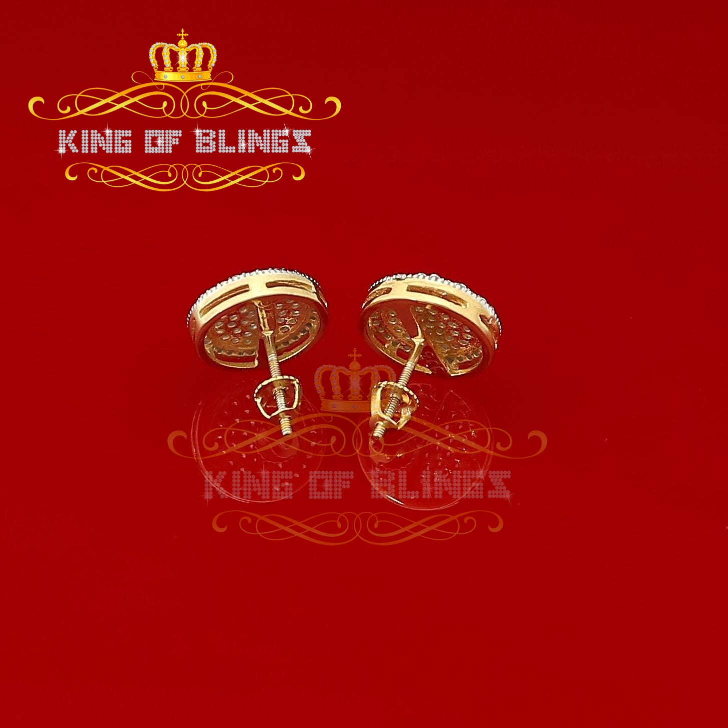 King of Bling's Aretes Para Hombre 925 Yellow Silver 1.07ct Cubic Zirconia Round Men's Earring KING OF BLINGS