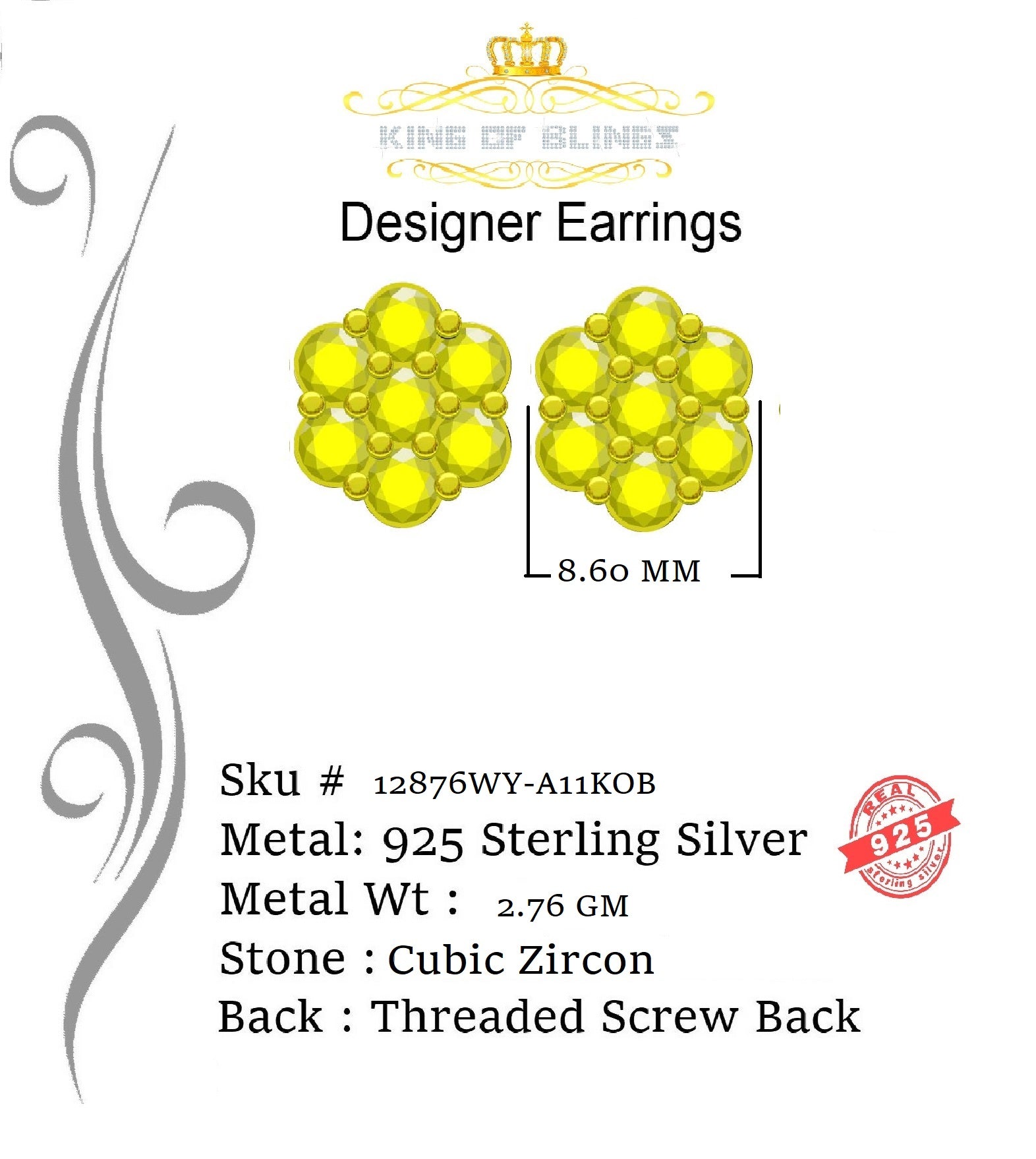 King of Blings- 4.12ct Cubic Zirconia 925 White Sterling Silver Women's Hip Hop Flower Earring KING OF BLINGS