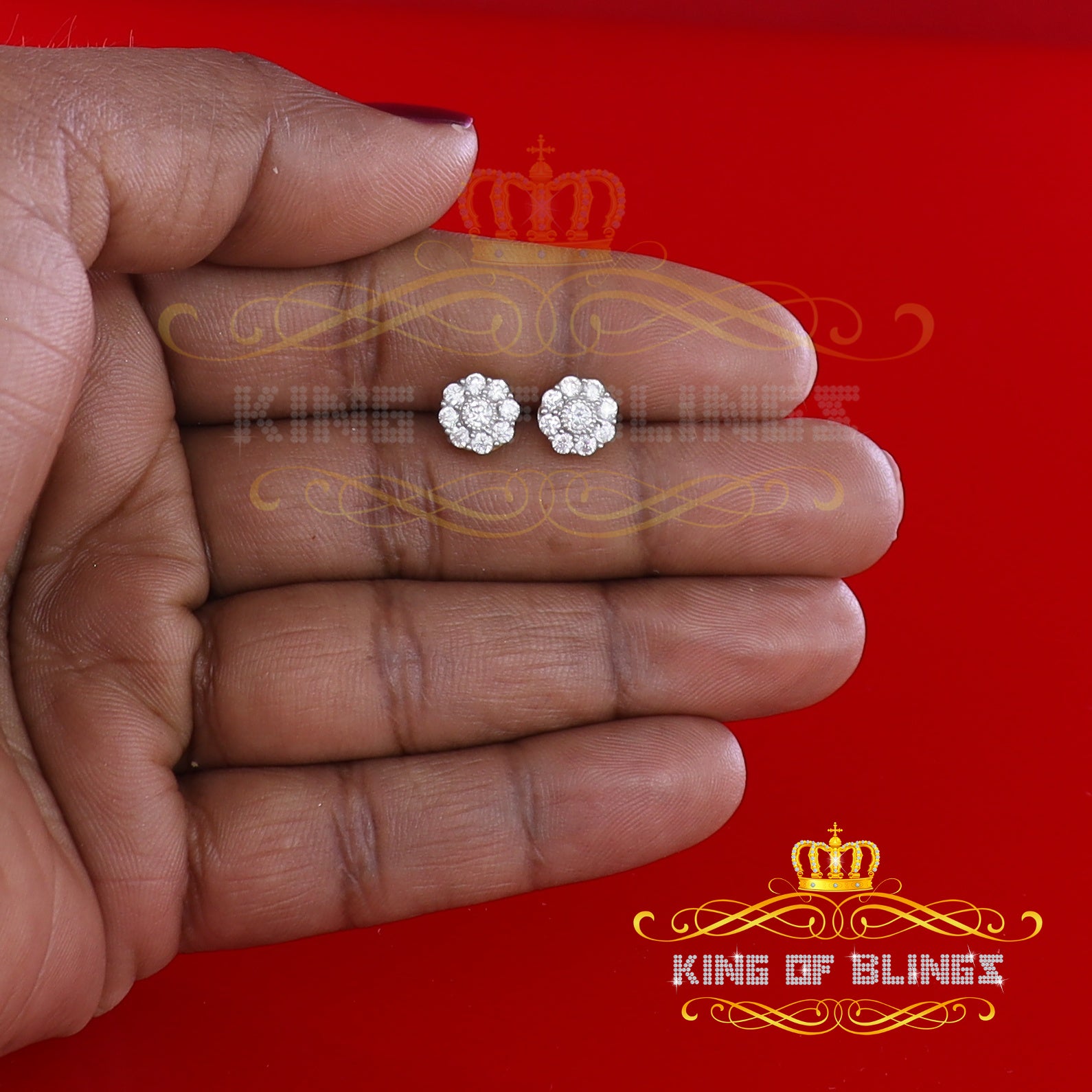 King of Bling's 925 Yellow Sterling Silver 1.18ct Cubic Zirconia Women's Hip Hop Flower Earrings KING OF BLINGS