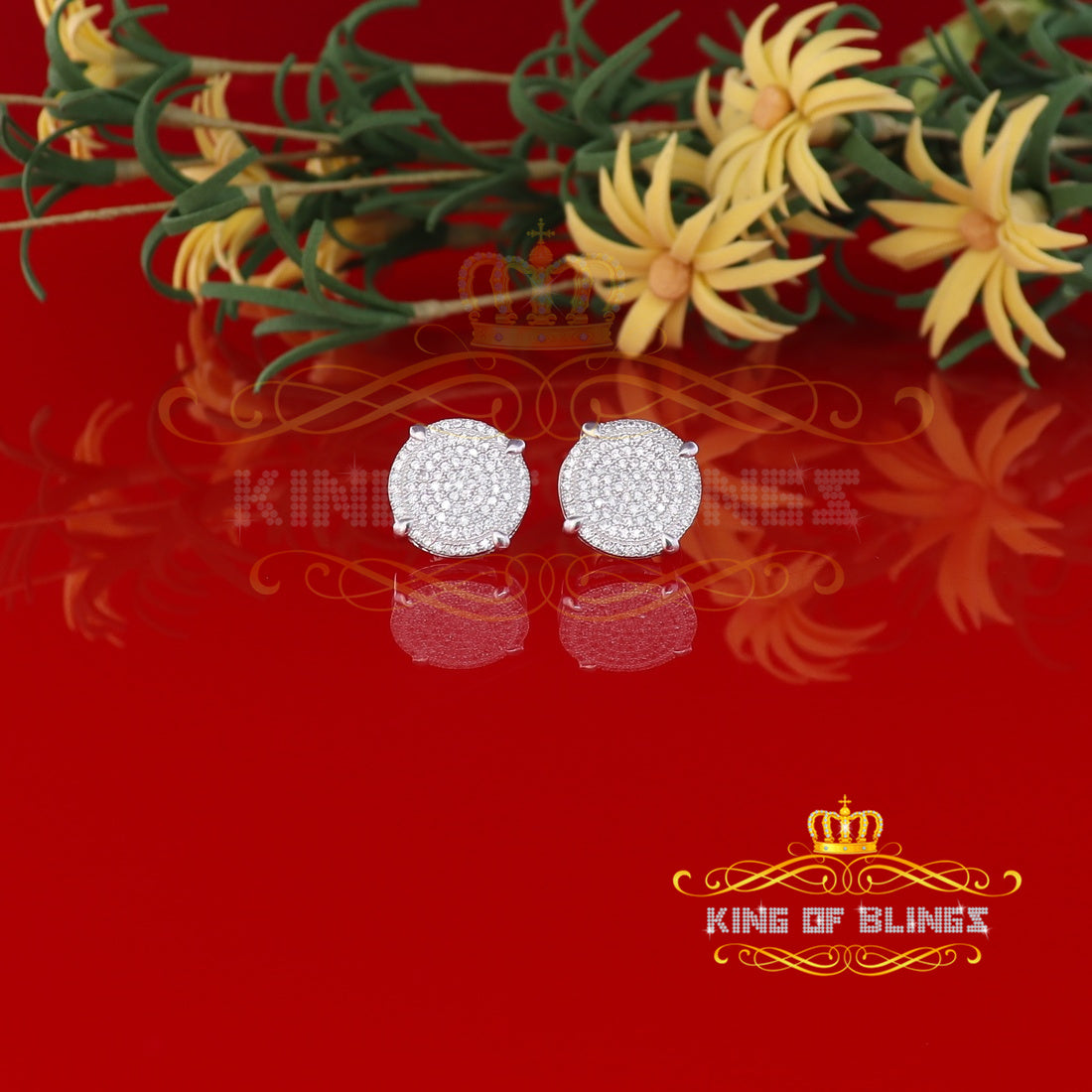 King of Blings- Aretes Para Hombre 925 White Silver1.18ct Cubic Zirconia Round Women's Earrings KING OF BLINGS