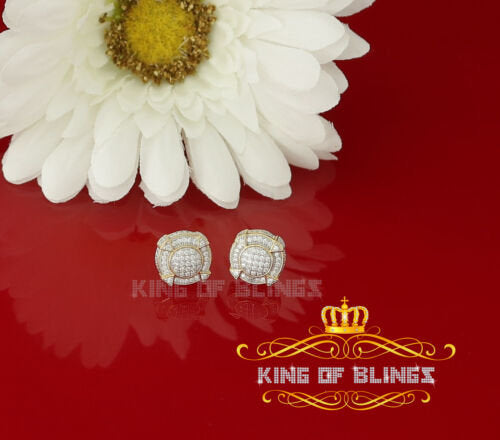 King of Bling's 925 Yellow Sterling Silver 1.46ct Cubic Zirconia Hip Hop Round Ladies Earrings KING OF BLINGS