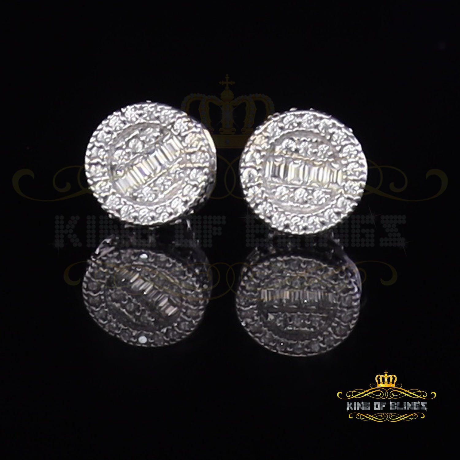 King of Blings- Aretes Para Hombre 925 White Silver 0.54ct Cubic Zirconia Round Women's Earrings KING OF BLINGS