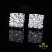 King of Blings- 925 White 1.46ct Sterling Silver Cubic Zirconia Women's & Men's Square Earrings KING OF BLINGS