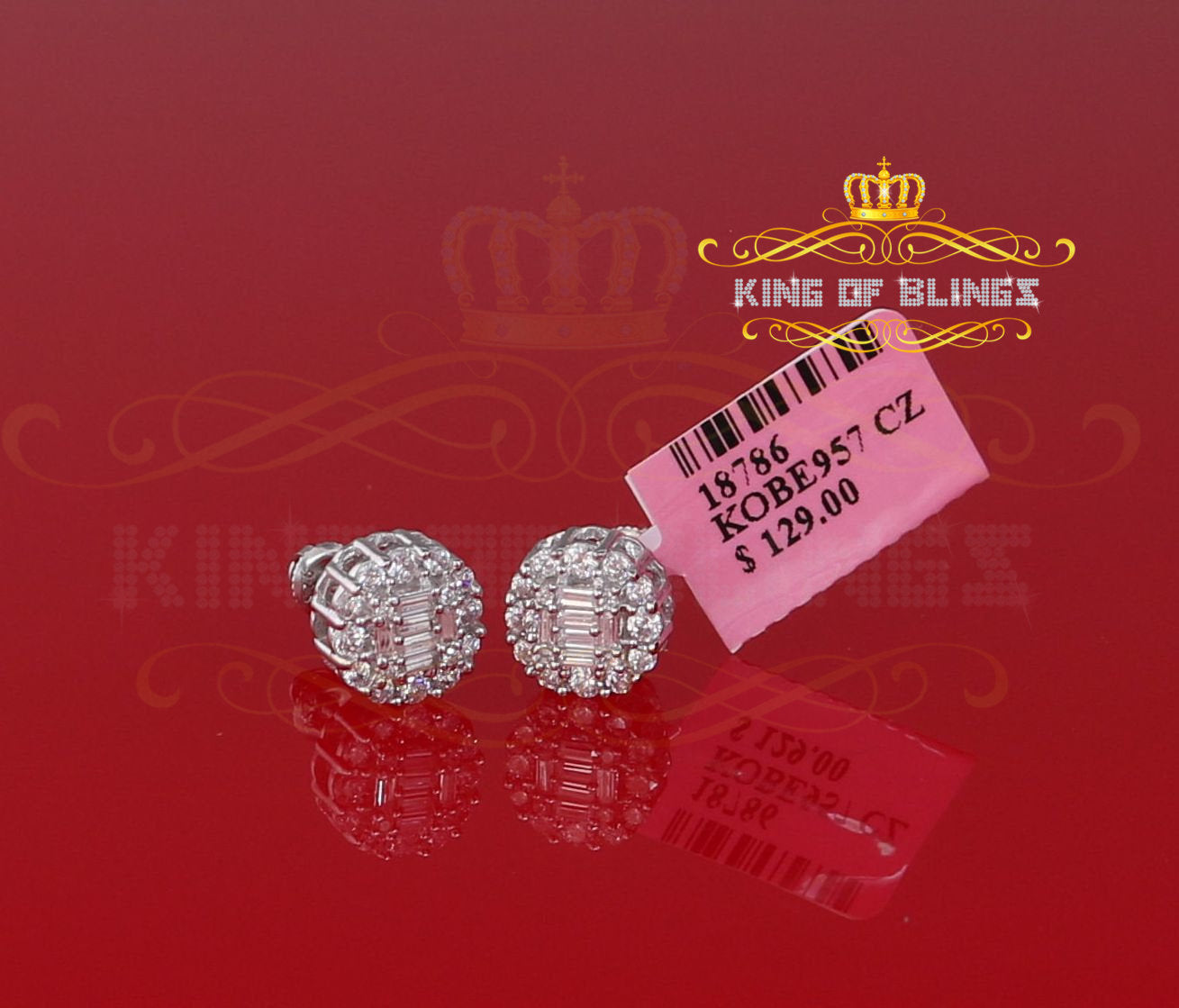 King of Blings- Aretes Para Hombre 925 White Silver 1.98ct Cubic Zirconia Round Women's Earrings KING OF BLINGS