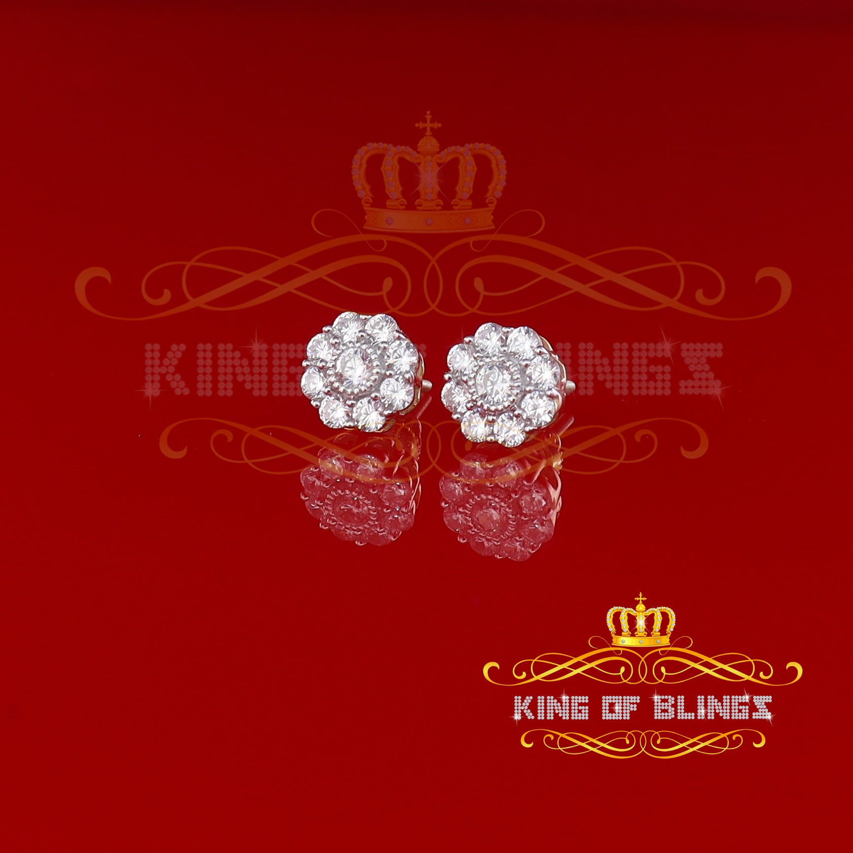 King of Bling's 925 Yellow Silver 2.1ct Cubic Zirconia Women's & Men's Hip Hop Floral Earrings KING OF BLINGS