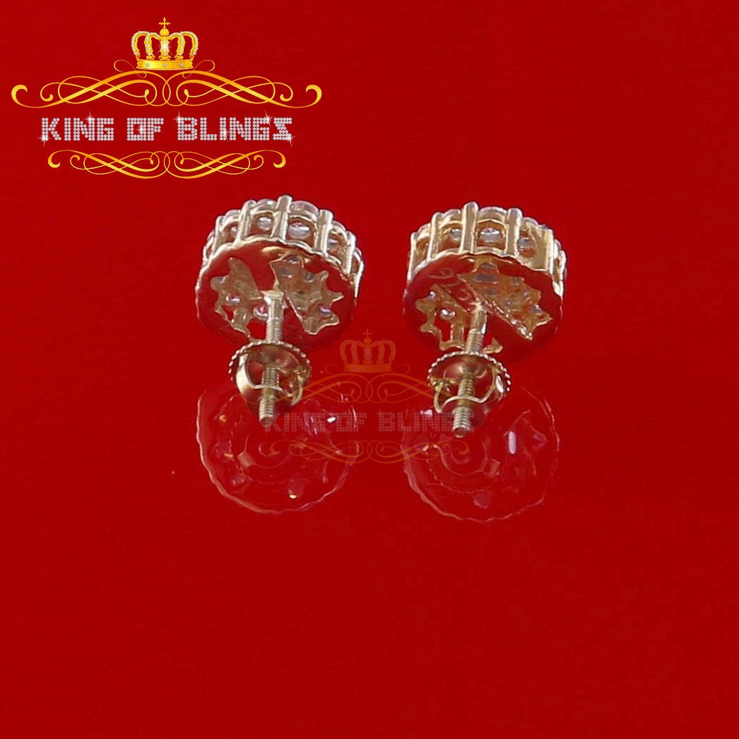 King of Bling's Aretes Para Hombre 925 Yellow Silver 1.98ct Cubic Zirconia Round Women's Earring KING OF BLINGS