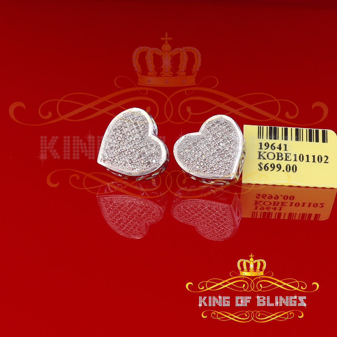 King Of Bling's Micro Pave 0.33ct Real Diamonds 925 White Silver Women's & Men's Heart Earrings KING OF BLINGS