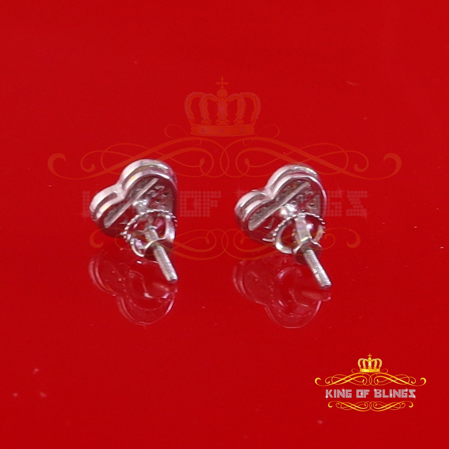 King Of Bling's Aretes Para Hombre Heart 925 White Silver 0.15ct Diamond Women's /Men's Earrings KING OF BLINGS