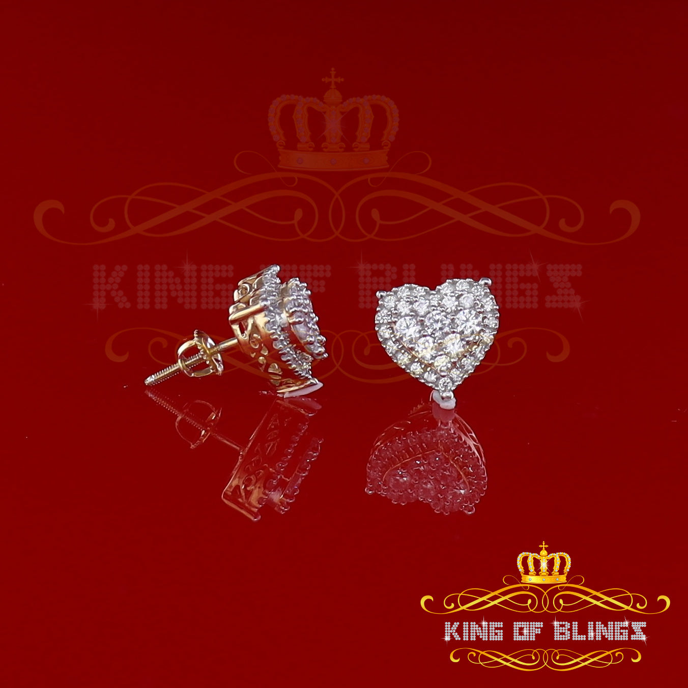 King of Bling's Aretes Para Hombre 925 Yellow Silver 1.64ct Cubic Zirconia Heart Women's Earring KING OF BLINGS