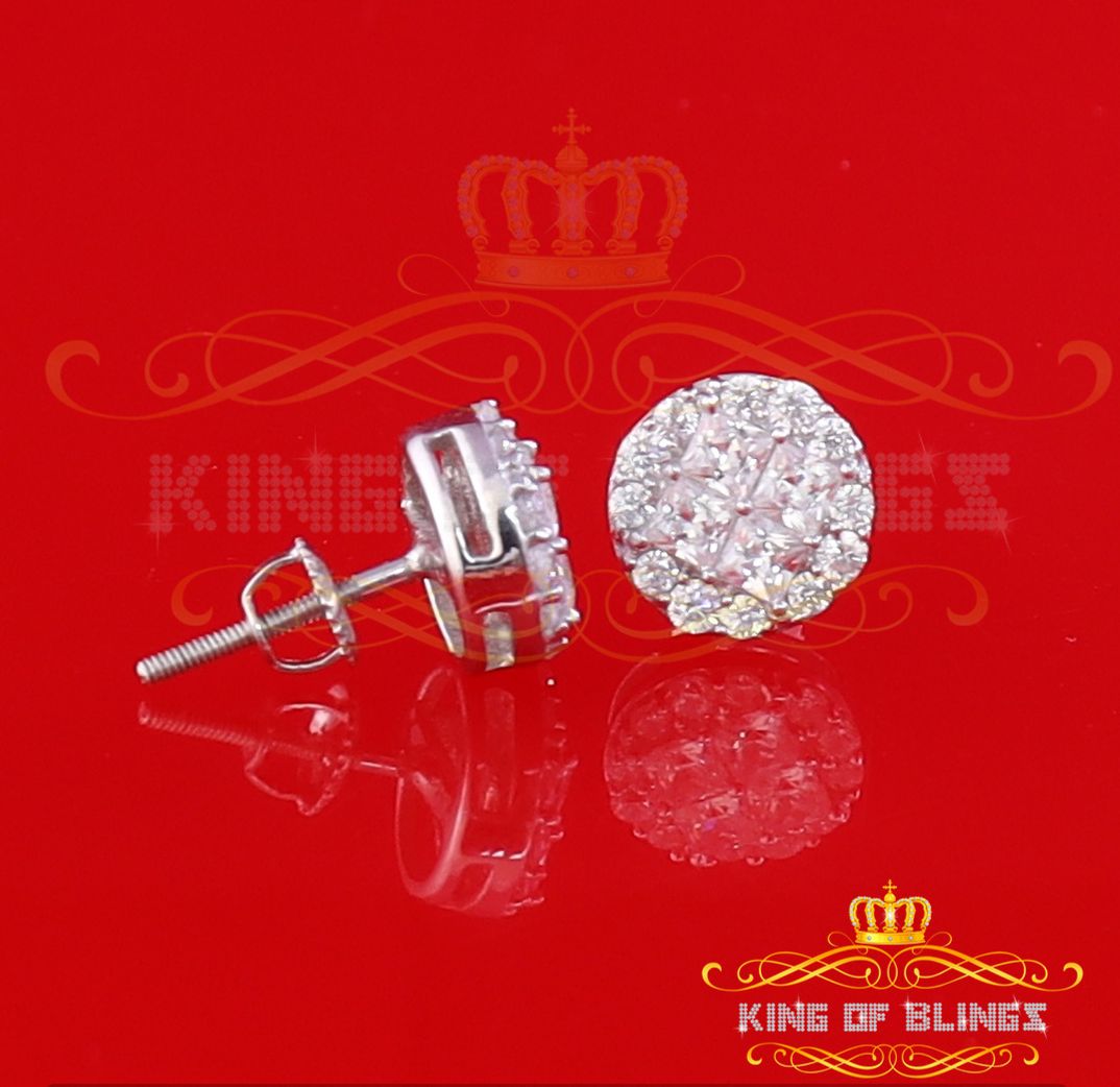 King of Blings- Aretes Para Hombre 925 White Silver 1.68ct Cubic Zirconia Round Women's Earrings KING OF BLINGS