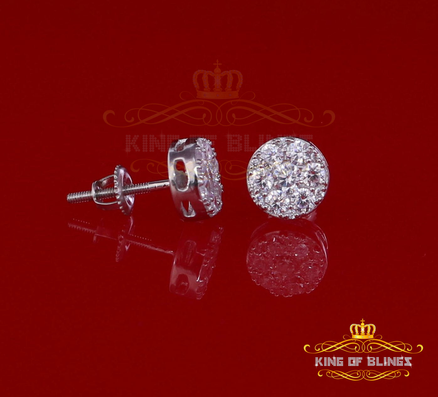 King of Blings- 1.72ct Cubic Zirconia 925 White Sterling Silver Women's Hip Hop Round Earrings KING OF BLINGS