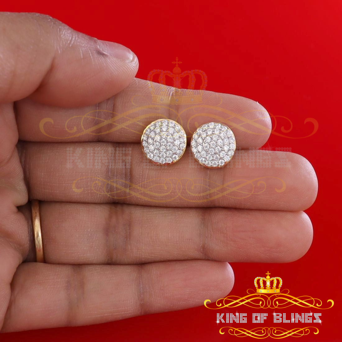 King of Bling's Aretes Para Hombre 925 Yellow Silver 1.48ct Cubic Zirconia Round Women's Earring KING OF BLINGS