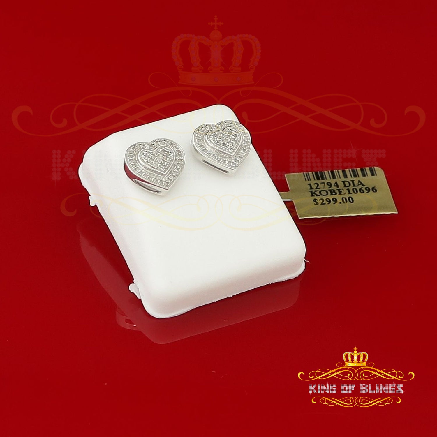 King Of Bling's Aretes Para Hombre Heart 925 White Silver 0.20ct Diamond Women's /Men's Earring KING OF BLINGS