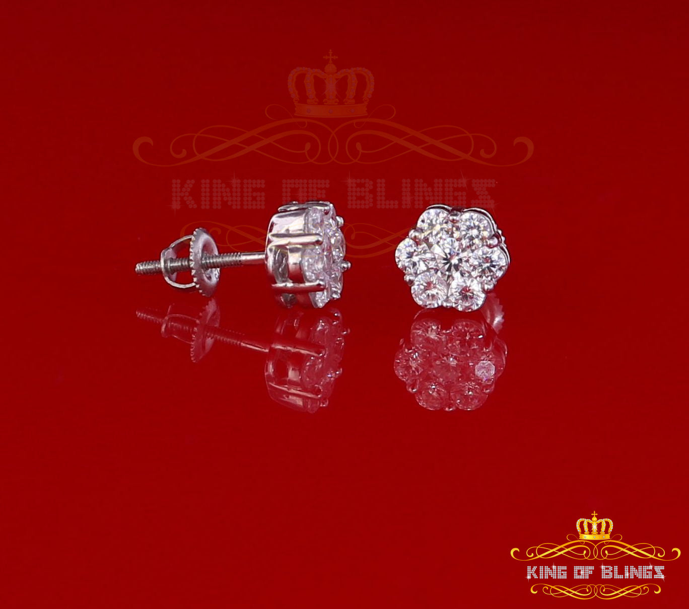 King of Blings- 925 White Silver Sterling 2.06ct Cubic Zirconia Hip Hop Floral Women's Earrings KING OF BLINGS