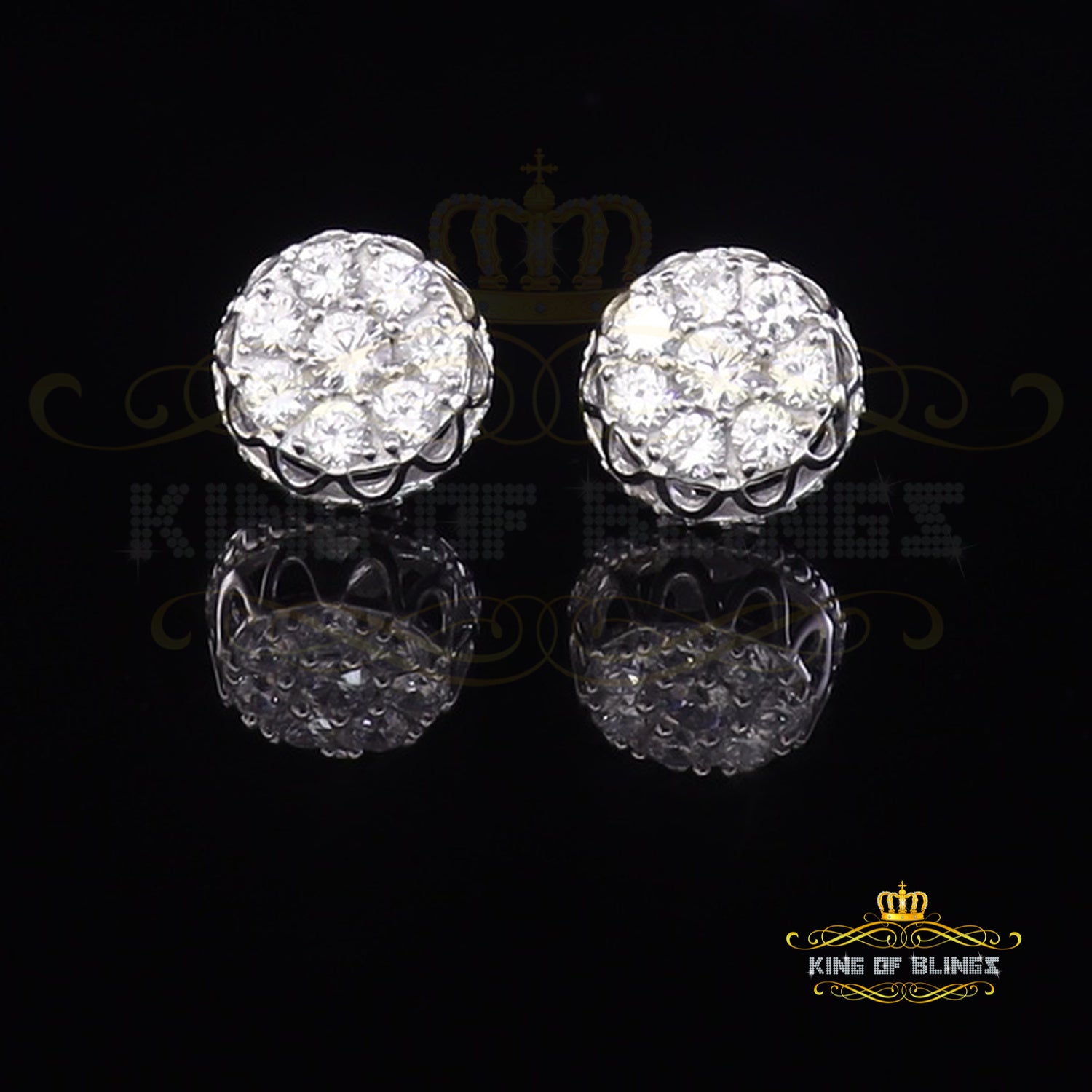 King of Blings- 3.28ct Cubic Zirconia 925 White Silver Women's & Men's Hip Hop Flower Earrings KING OF BLINGS