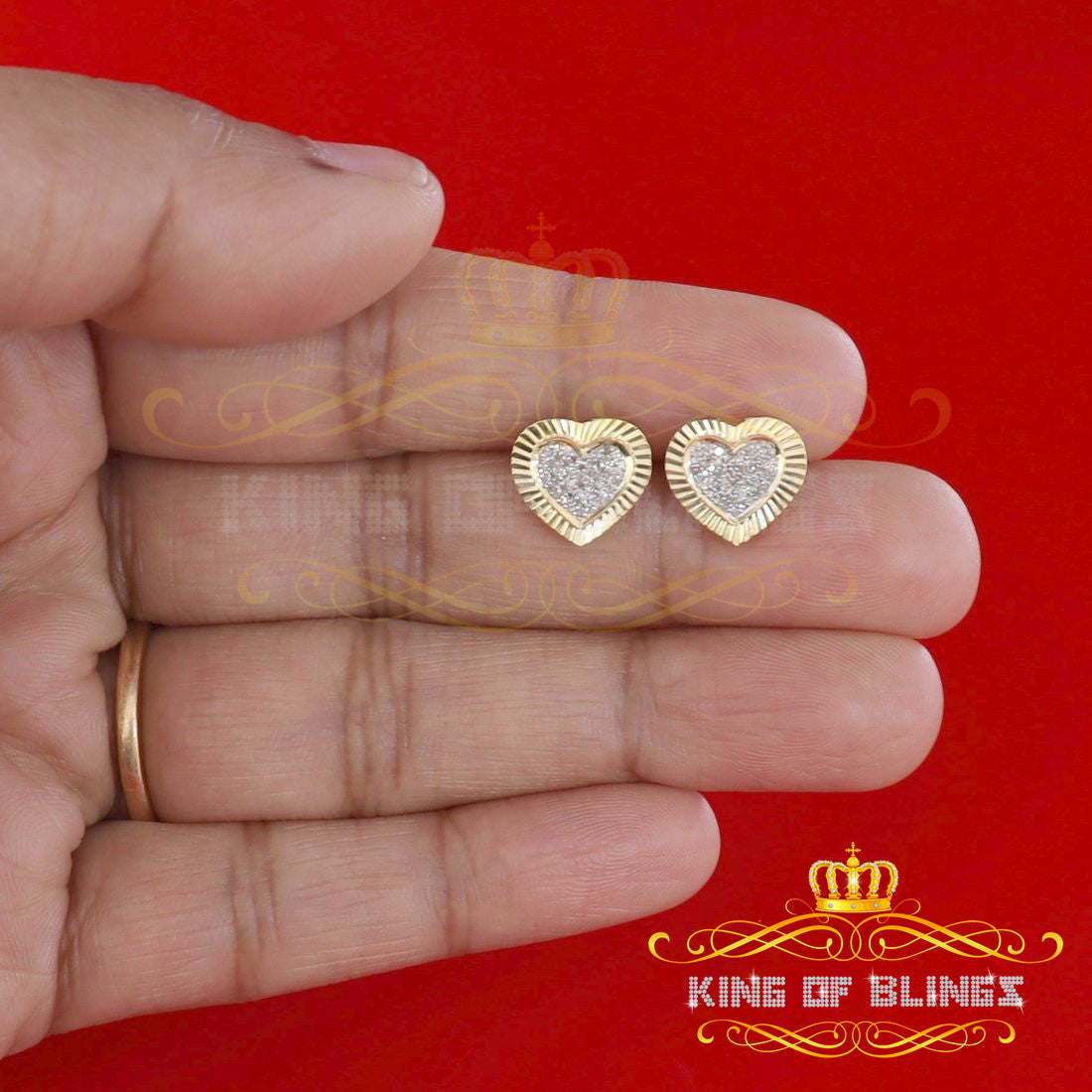 King of Blings-Aretes Para Hombre Heart Yellow Silver 0.25ct Diamond Women's /Men's Earrings KING OF BLINGS