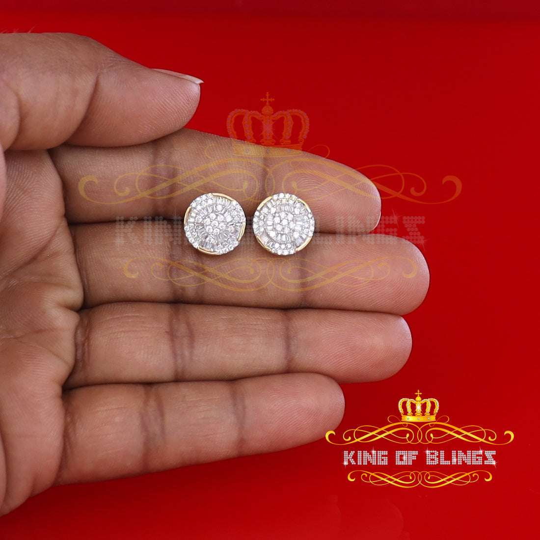 King of Bling's Aretes Para Hombre 925 Yellow Silver 0.96ct Cubic Zirconia Round Ladies Earrings KING OF BLINGS
