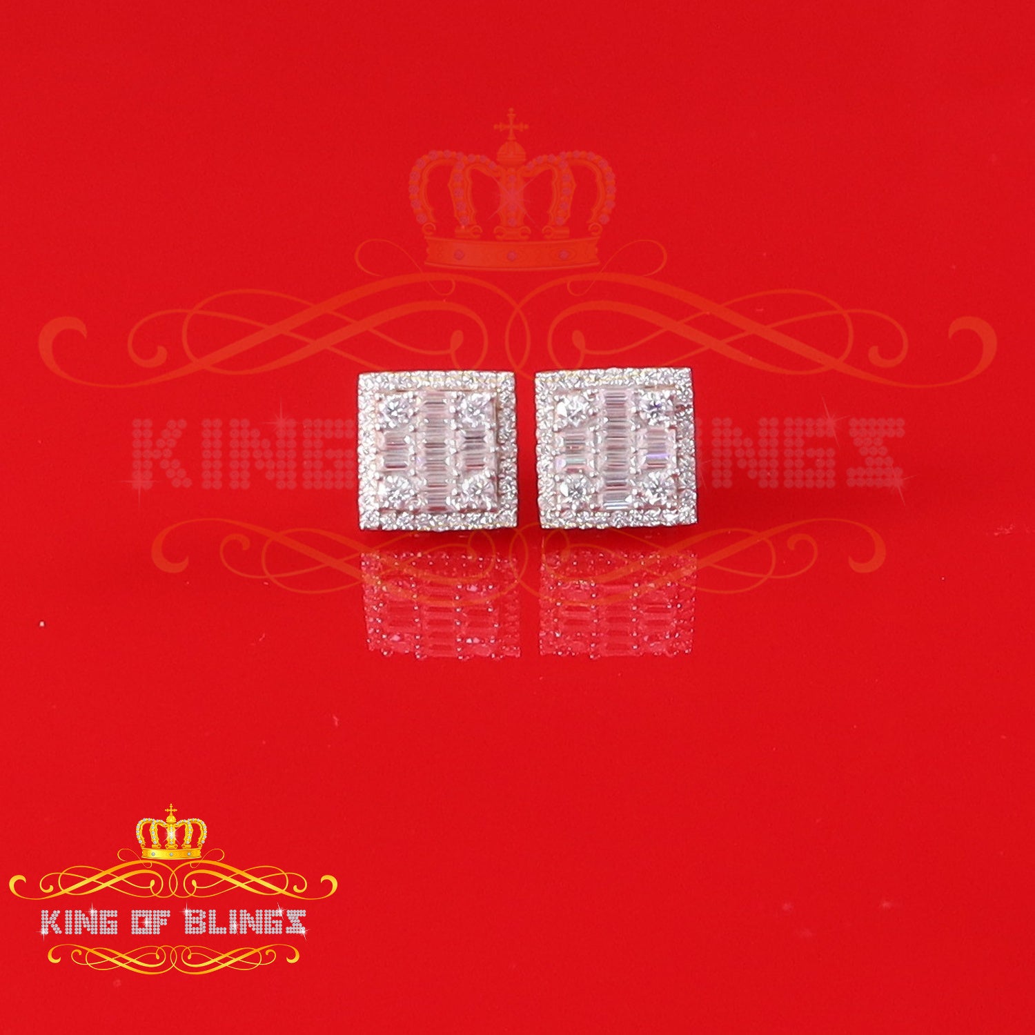 King  of Bling's Men's/Women's 925 Silver Yellow 1.00ct VVS 'D' Moissanite Square Stud Earrings KING OF BLINGS