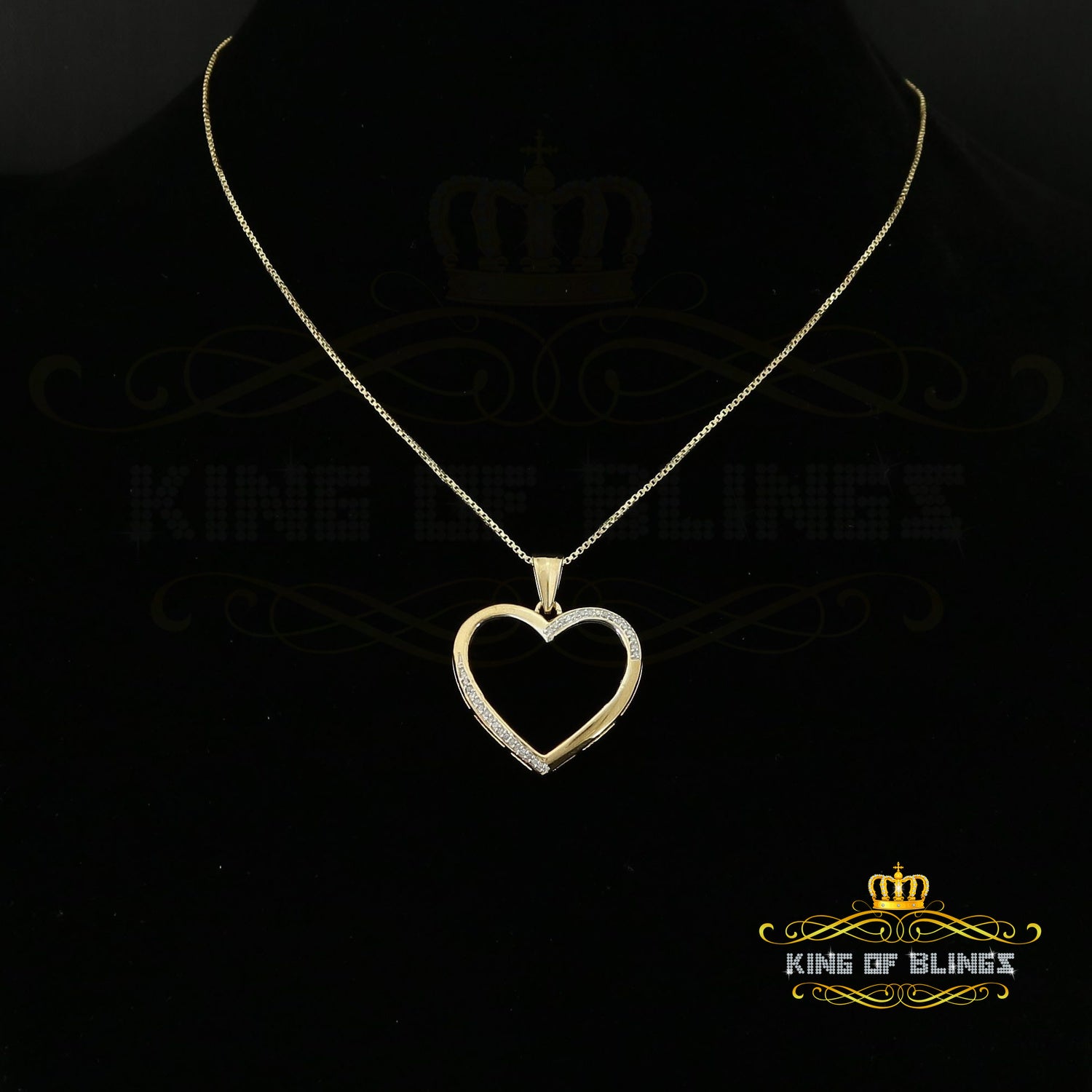 King Of Bling's Real 0.12ct Diamond 925 Sterling Silver HEART Charm Necklace Yellow Pendant KING OF BLINGS