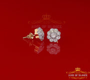 0.03ct Diamond 925 Sterling Silver Yellow Floral illusion Earrings For Men Women KING OF BLINGS