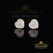King of Blings-Micro Pave 0.11ct Real Diamonds 925 Yellow Silver Women's & Men's Heart Earrings KING OF BLINGS