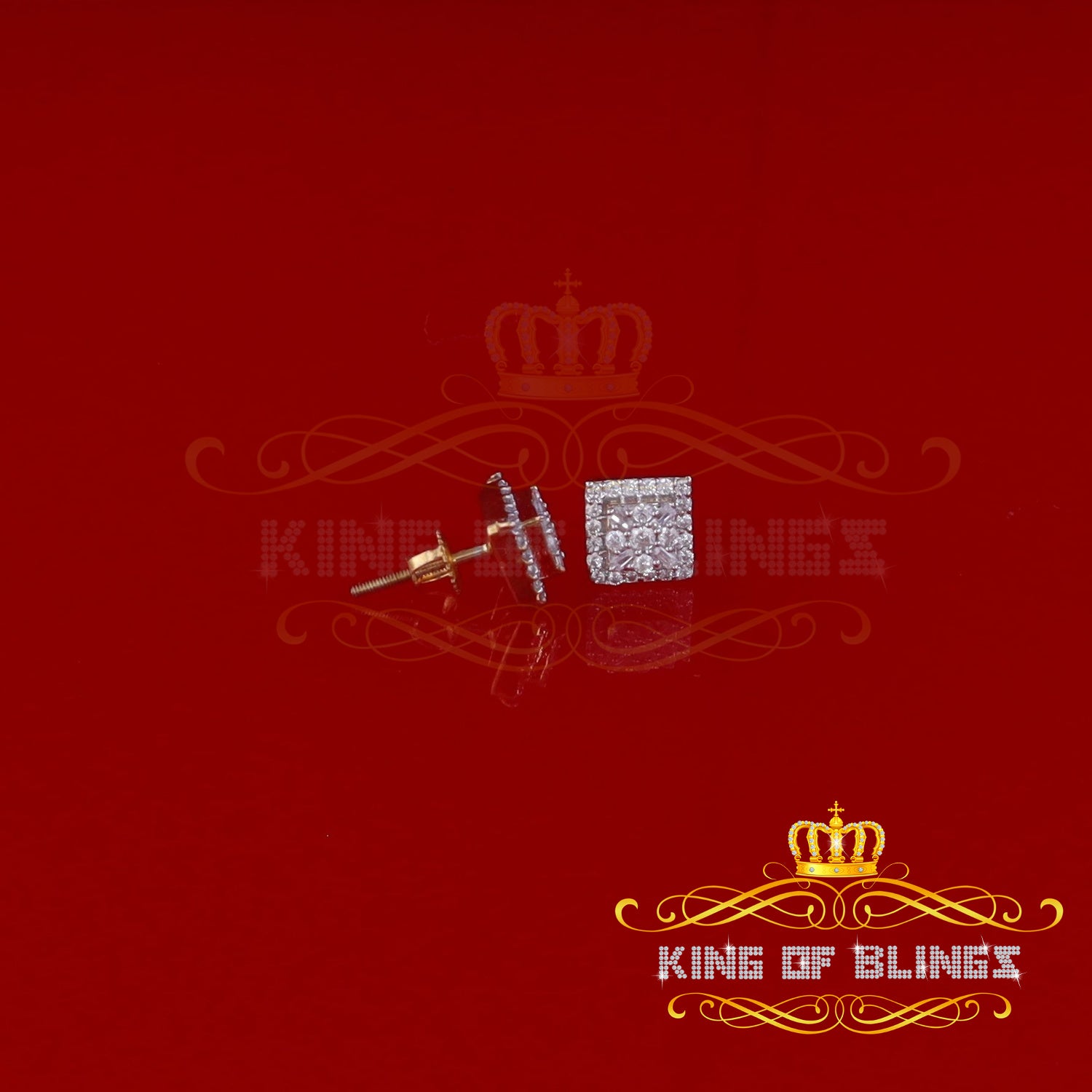 King of Bling's 925 Starling Yellow Silver 0.74ct Cubic Zirconia Square Women's & Men's Earrings KING OF BLINGS