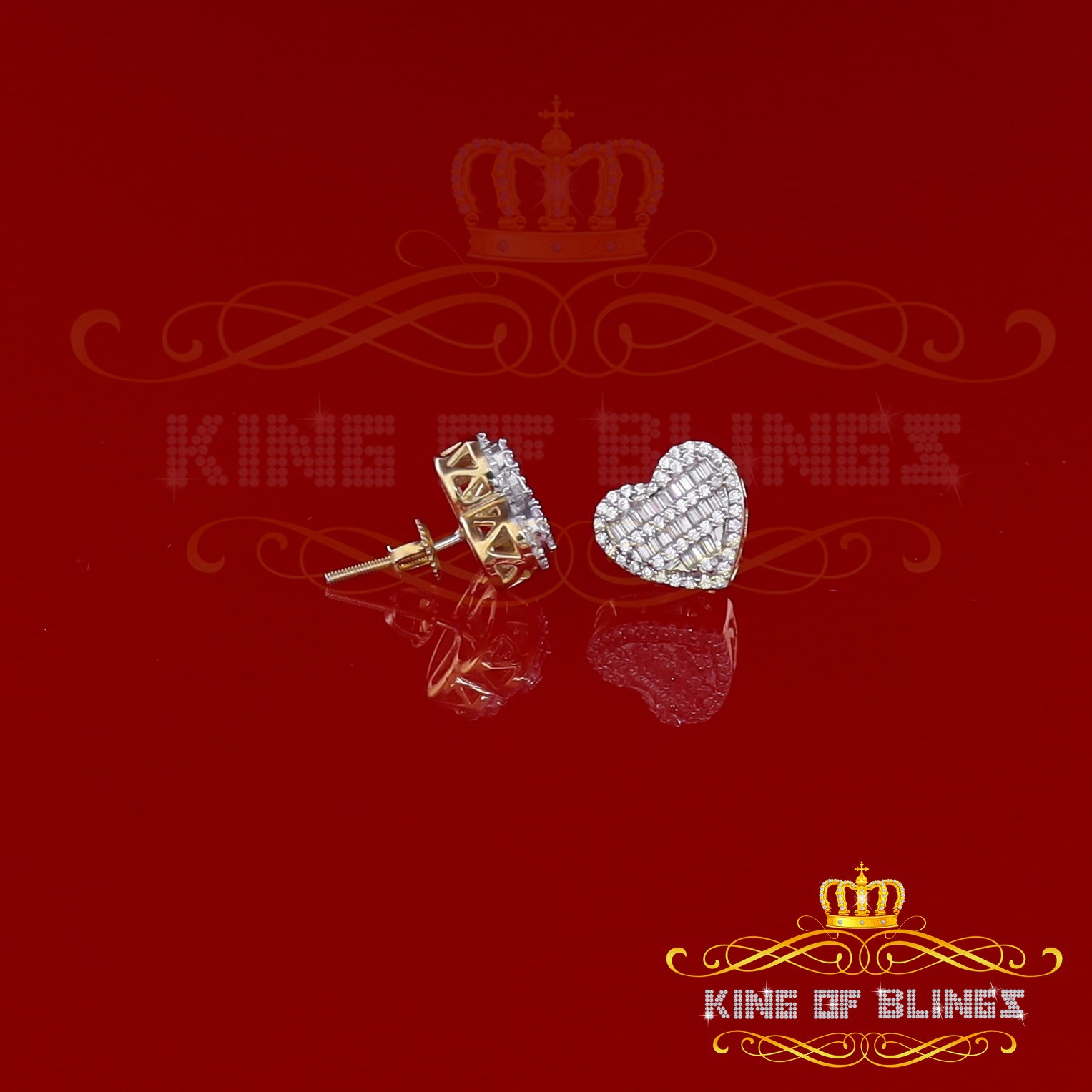 King of Bling's 925 Yellow Sterling Silver 1.48ct Cubic Zirconia Men's & Women's Heart Earrings KING OF BLINGS