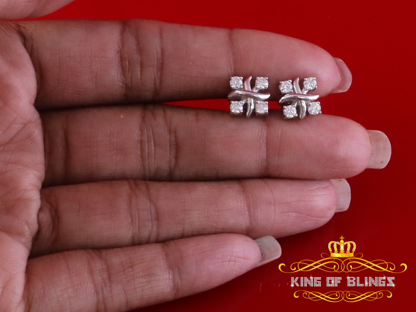 King of Bling's 925 White Silver 0.50ct VVS 'D' Moissanite XOXO Stud Earring Men's/Womens King of Blings