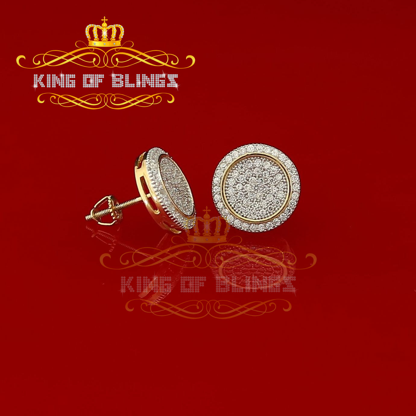 King of Bling's Aretes Para Hombre 925 Yellow Silver 1.07ct Cubic Zirconia Round Men's Earring KING OF BLINGS