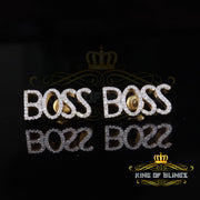 King of Blings-925 Sterling Silver Yellow Natural BOSS Women's 0.20 Ct Diamonds Stud Earrings KING OF BLINGS
