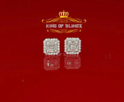 King of Blings- 925 Hip Hop White Sterling Silver 0.64ct Cubic Zirconia Women's Square Earrings KING OF BLINGS