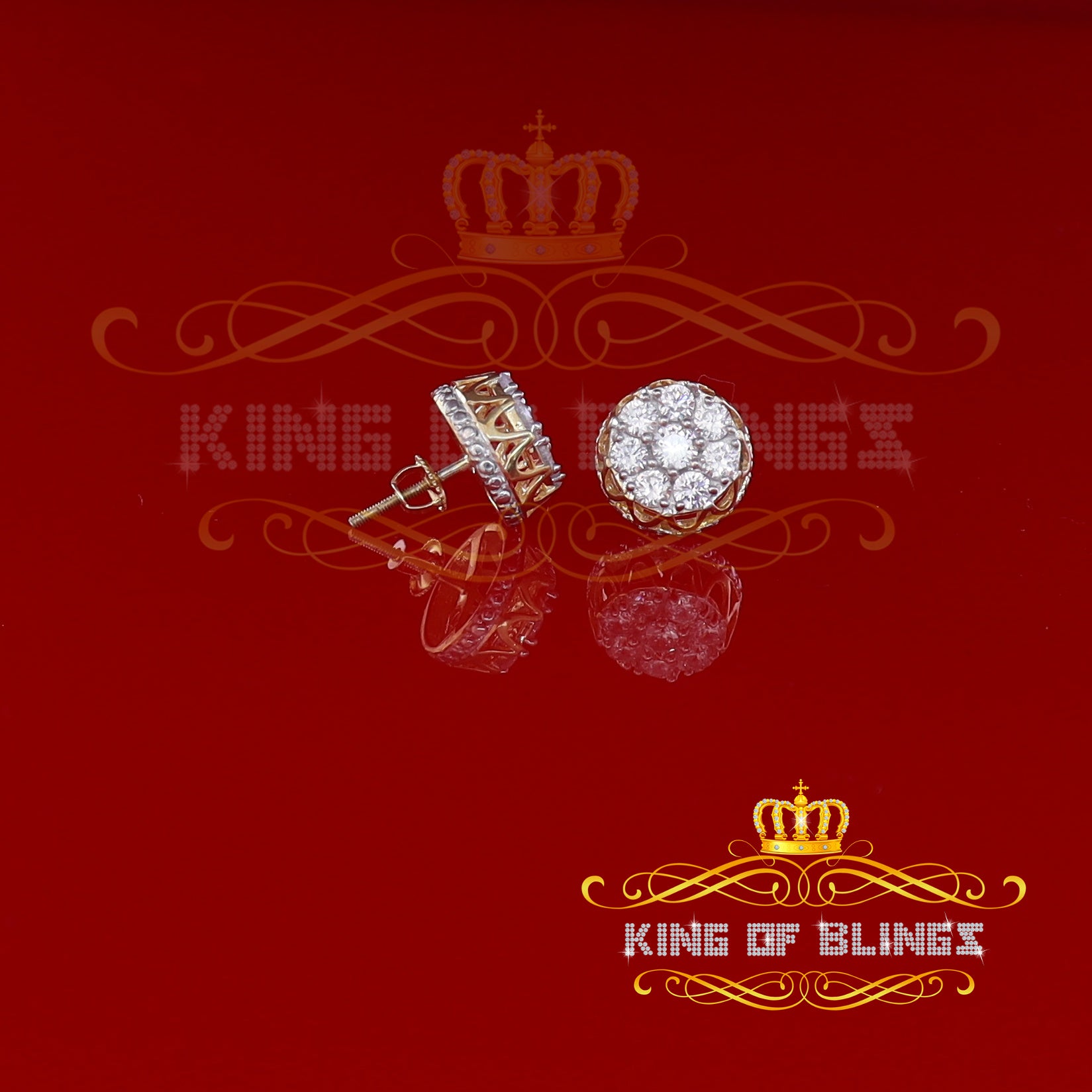 King of Bling's 3.28ct Cubic Zirconia 925 Yellow Silver Women's & Men's Hip Hop Flower Earrings KING OF BLINGS