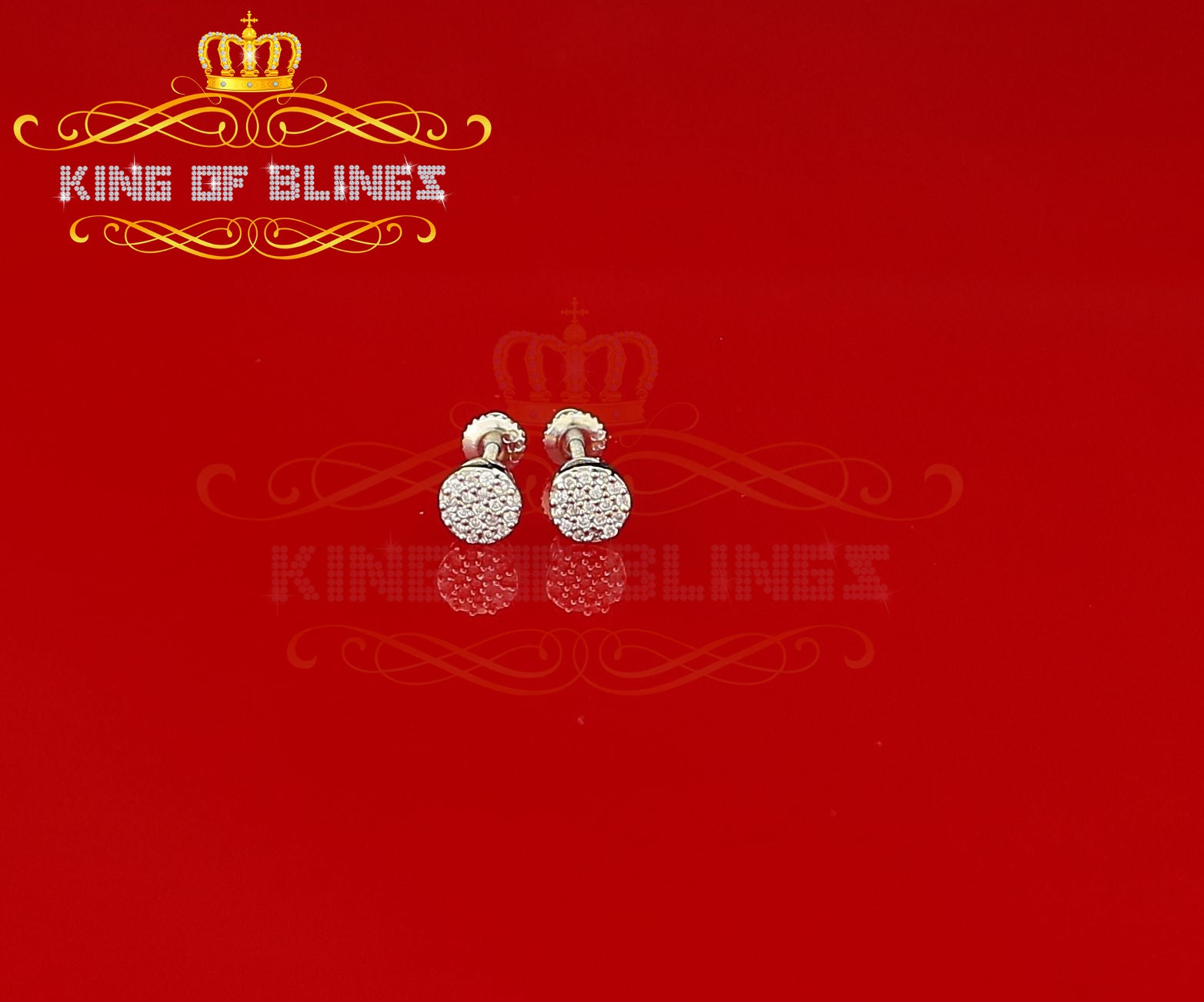 King of Blings- 925 White Silver Aretes Para Hombre 0.30ct Cubic Zirconia Women's Round Earrings KING OF BLINGS