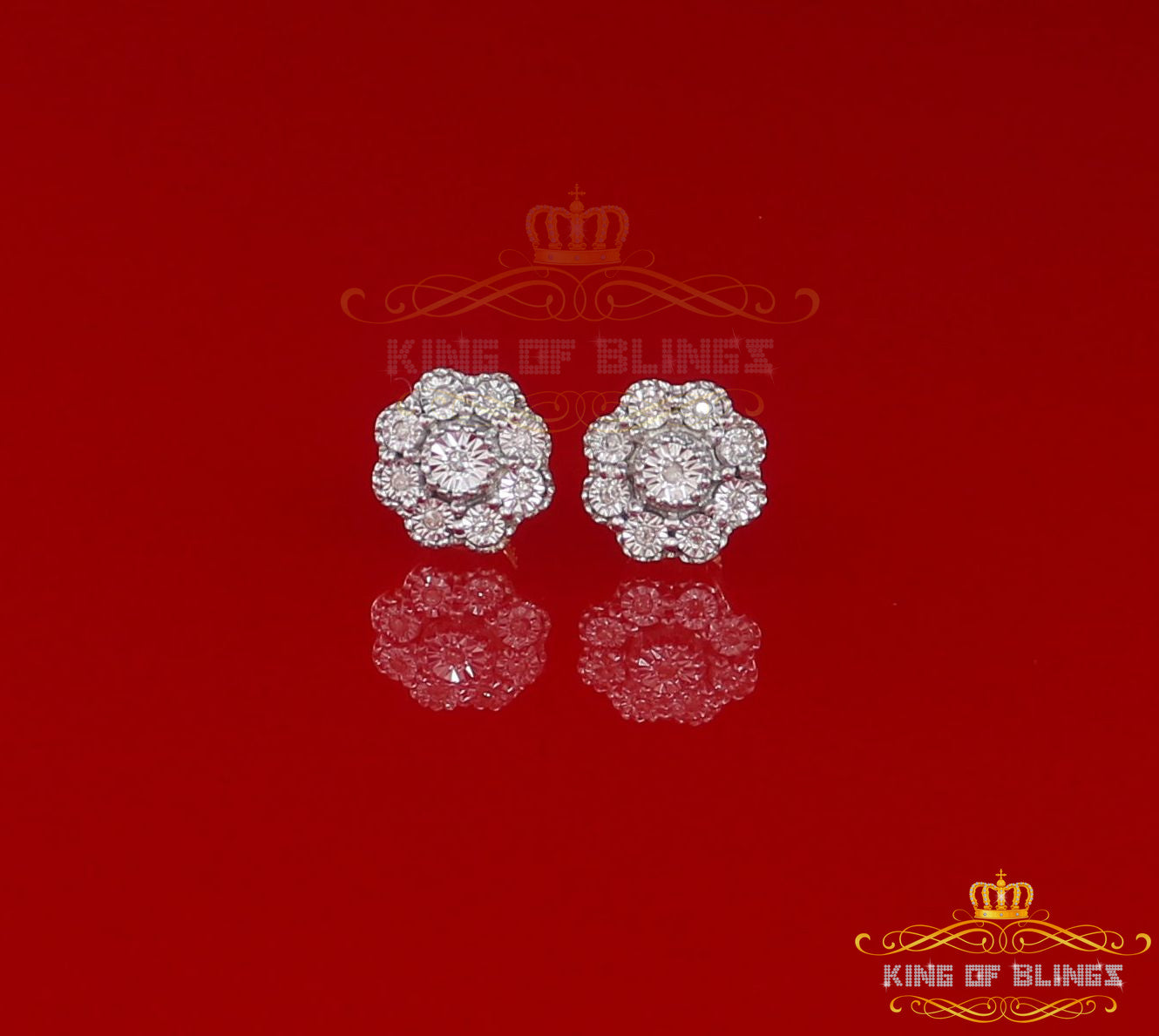 0.03ct Diamond 925 Sterling Silver Yellow Floral illusion Earrings For Men Women KING OF BLINGS
