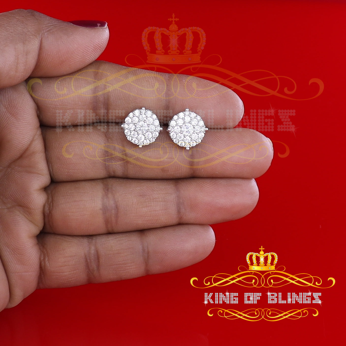 King of Bling's Aretes Para Hombre 925 Yellow Silver 1.20ct Cubic Zirconia Round Women's Earrings KING OF BLINGS