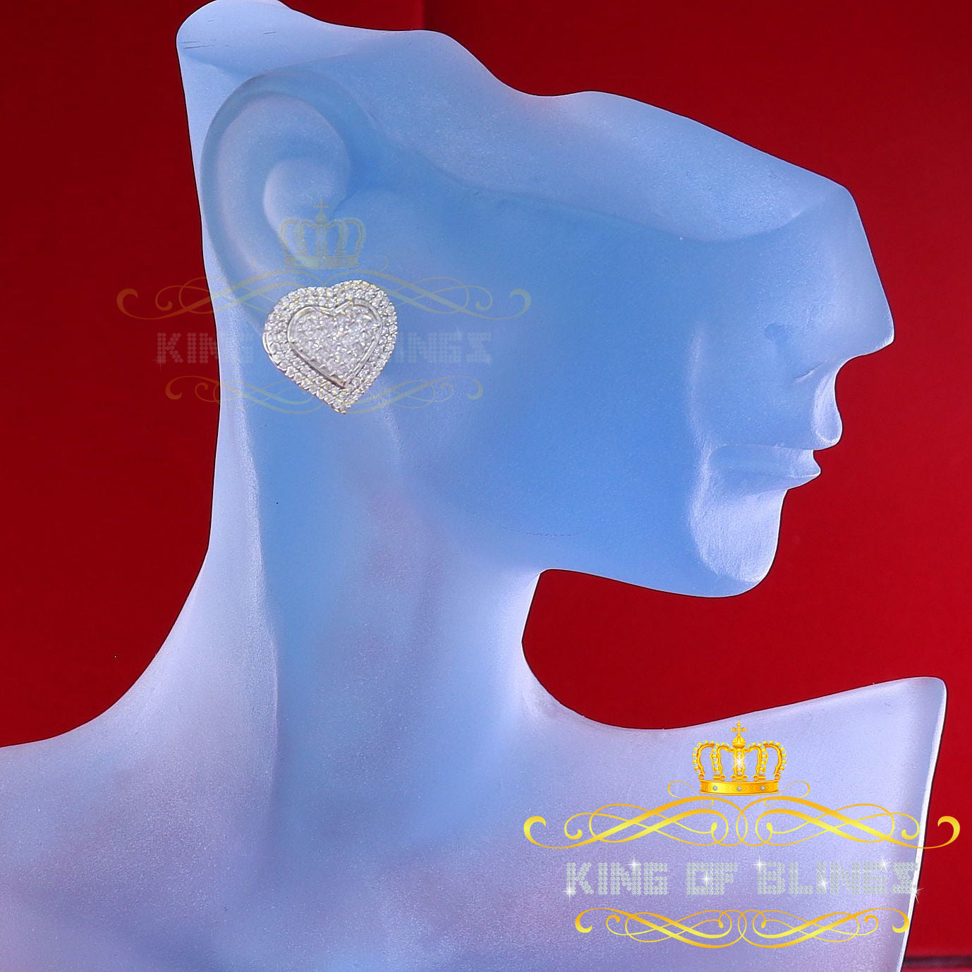 King of Blings- HIp Hop 925 White Sterling Silver 1.44ct Cubic Zirconia Heart Women's Earrings KING OF BLINGS
